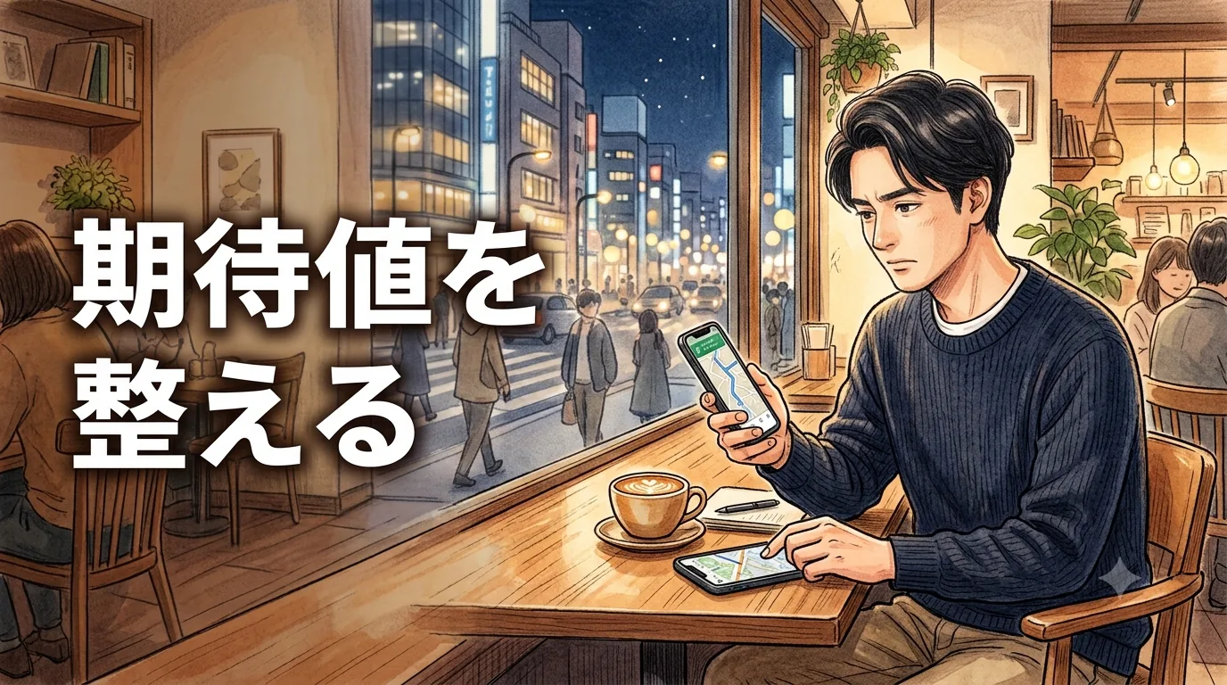 スマホの画面を見て現実を見つめる男性の表情
