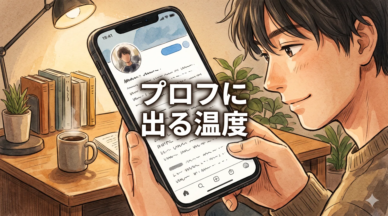 プロフィール文をじっくり読み込む男性のスマホ画面