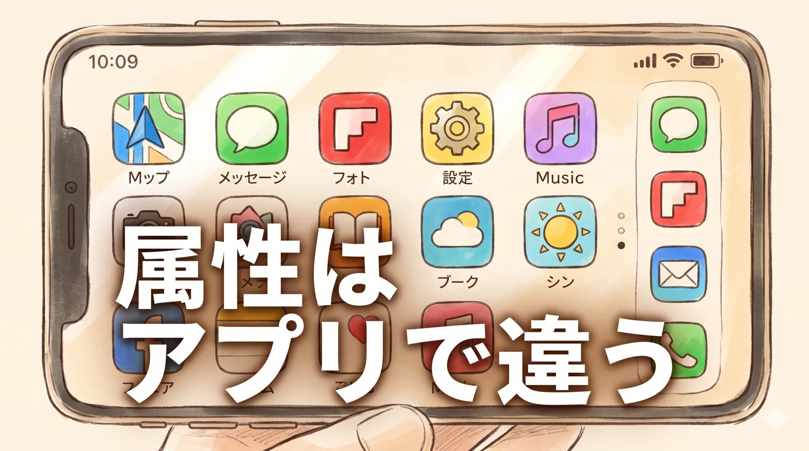 複数のアプリアイコンが並ぶスマホ画面のイメージ