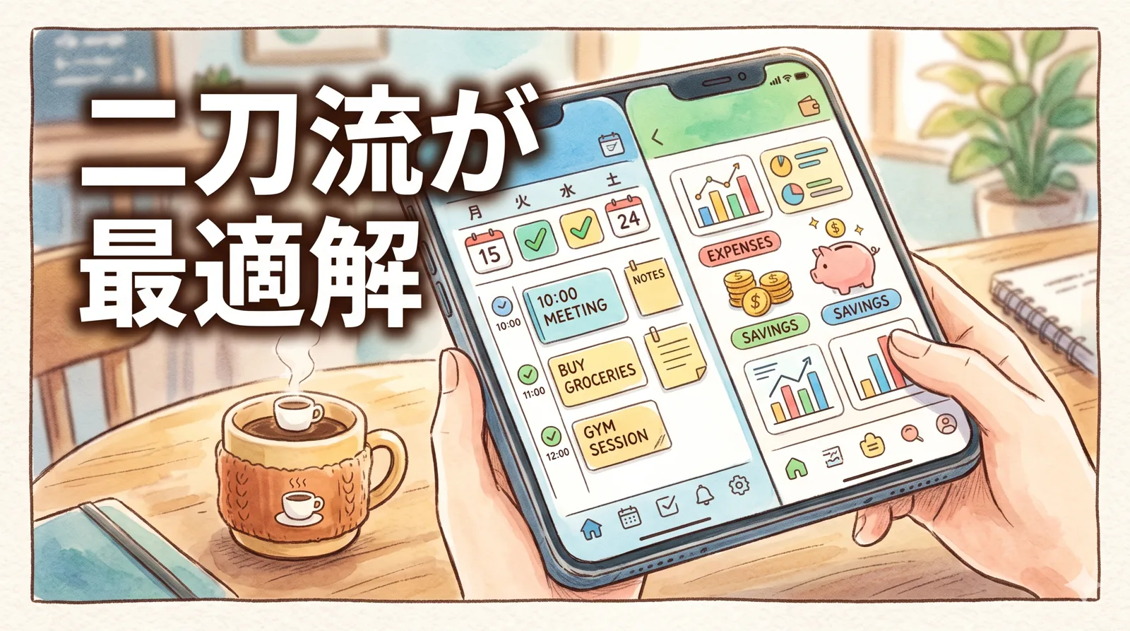2つのアプリを使い分ける二刀流のスマホ画面